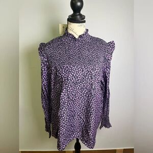Barbour Midhurst Floral Long Sleeve Flowy Blouse Purple NWT Size US 12